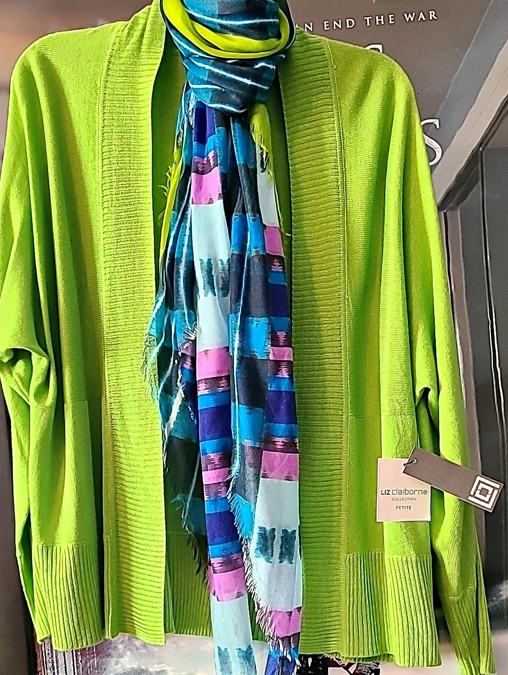 Liz Claiborne Petite Green Cardigan With Scarf NWT